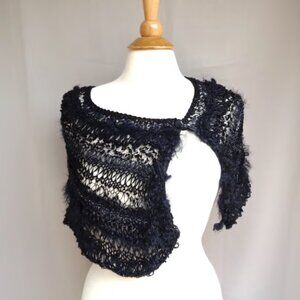 Artsy Black Lace Stole Wrap with Button, Cape Style Shawl Fashion Wedding